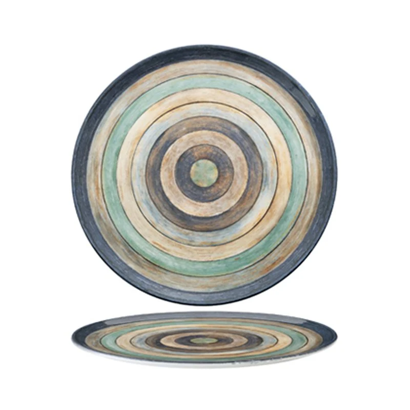 33 cm - Madera Piatto Pizza In Porcellana - Set 6 Pz