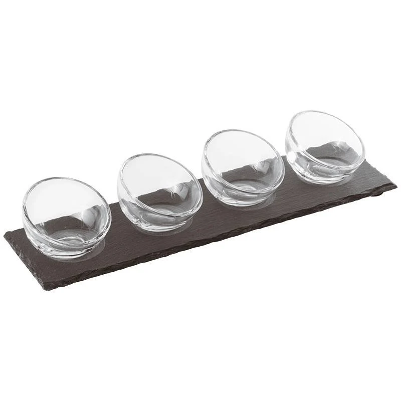 4.3 cl Happy Hour Coppette per Aperitivo Con Supporto Vassoio In Ardesia - Set 5 Pz