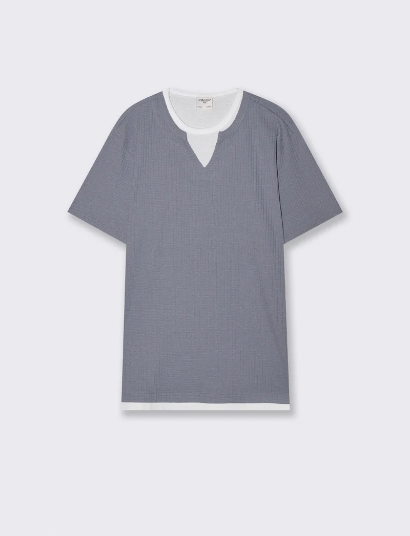 T-shirt finta doppio capo jacquard - CARTA DA ZUCCHERO