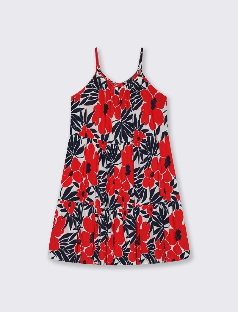 Vestito corto con bretelle e balza - var 1