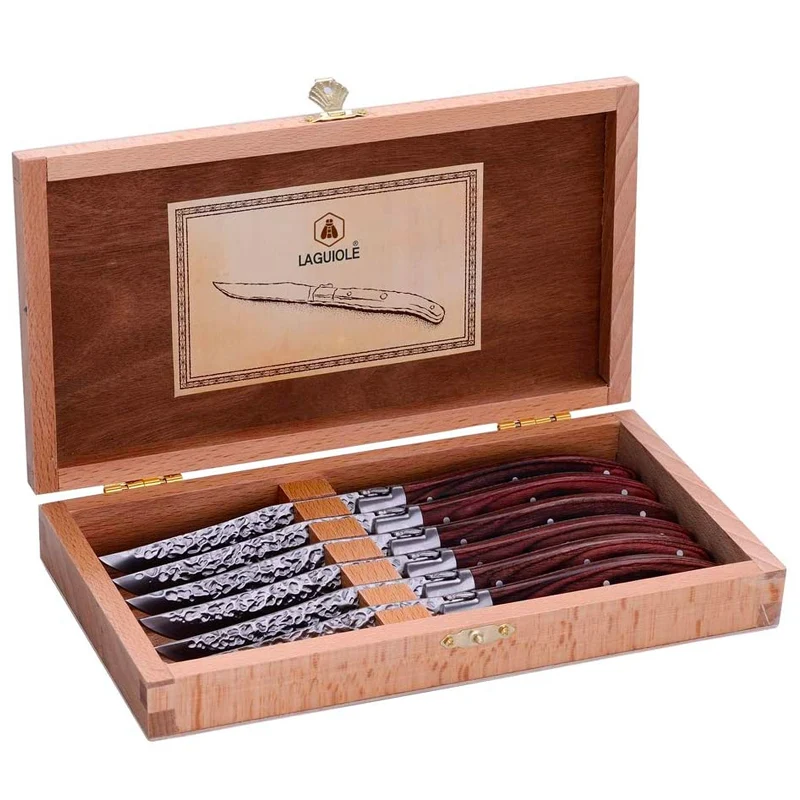 23 cm - Coltello Bistecca In Scatola Regalo In Acciaio Inox - Pakkawood - Set 6 Pz
