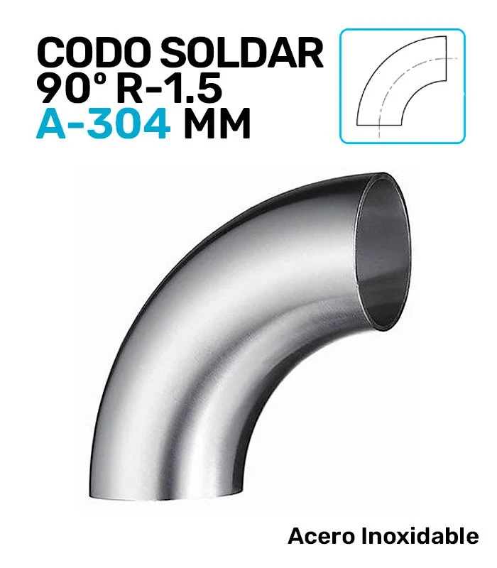 CODO A/INOX A-304 90º SOLDAR R-1.5 SERIE MILIMÉTRICA