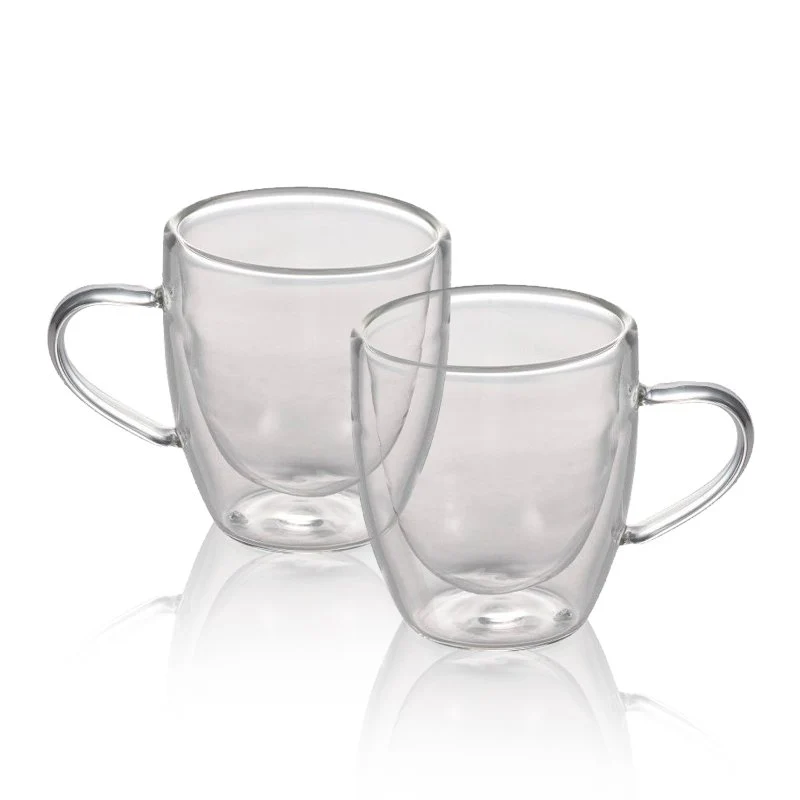 8 cl - Tazzina Caffé Doppia Parete in Vetro Borosilicato - Set 2 Pezzi