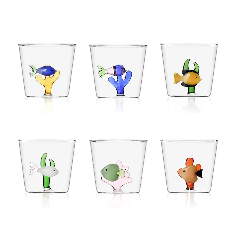30 cl - Marine Garden Bicchiere Acqua Pesci Con Alghe in Vetro Borosilicato - Set 6 Pezzi