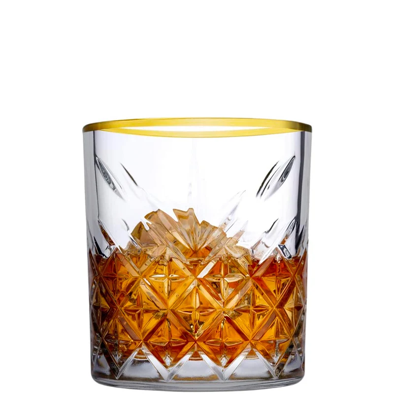 34.5 cl - Timeless Golden Touch Bicchiere Whisky Bordo Dorato in Vetro - Set 4 Pezzi