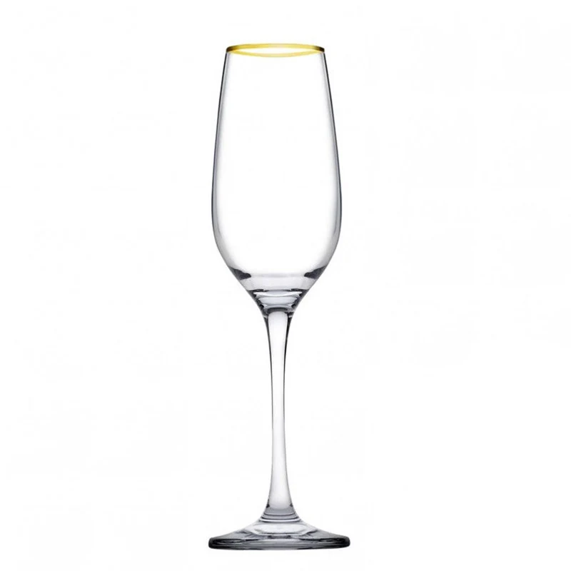 20 cl - Golden Touch Calice Flute Bordo Dorato in Vetro - Set 6 Pezzi