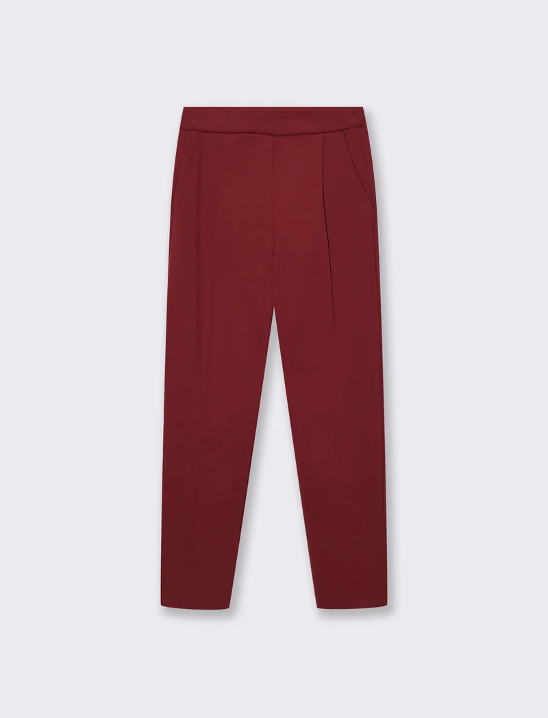 Pantalone elegante con taglio dritto, pieghe frontali e cintura rivestita - Bordeaux