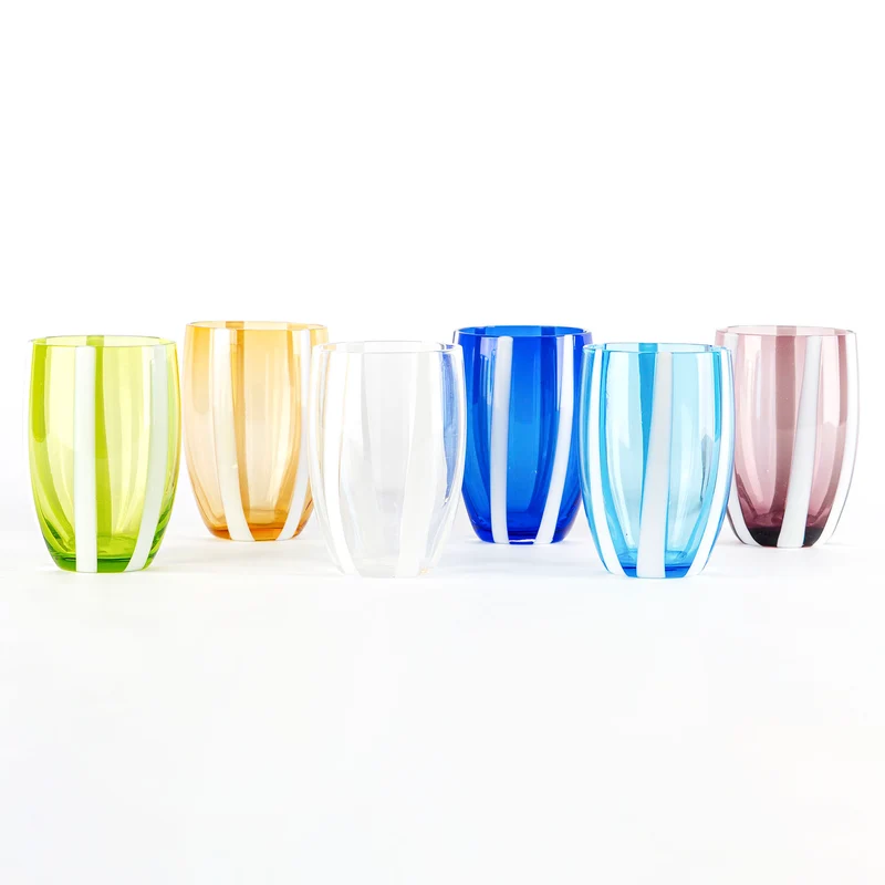 32 cl - Gessato Bicchiere Acqua A Righe in Vetro Lavorato A Mano - Set 6 Pezzi