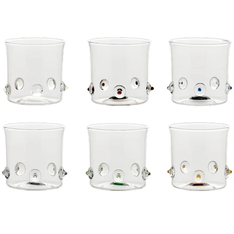 38 cl - Patèa Bicchiere Acqua Punti Colorati in Vetro Borosilicato - Set 6 Pezzi
