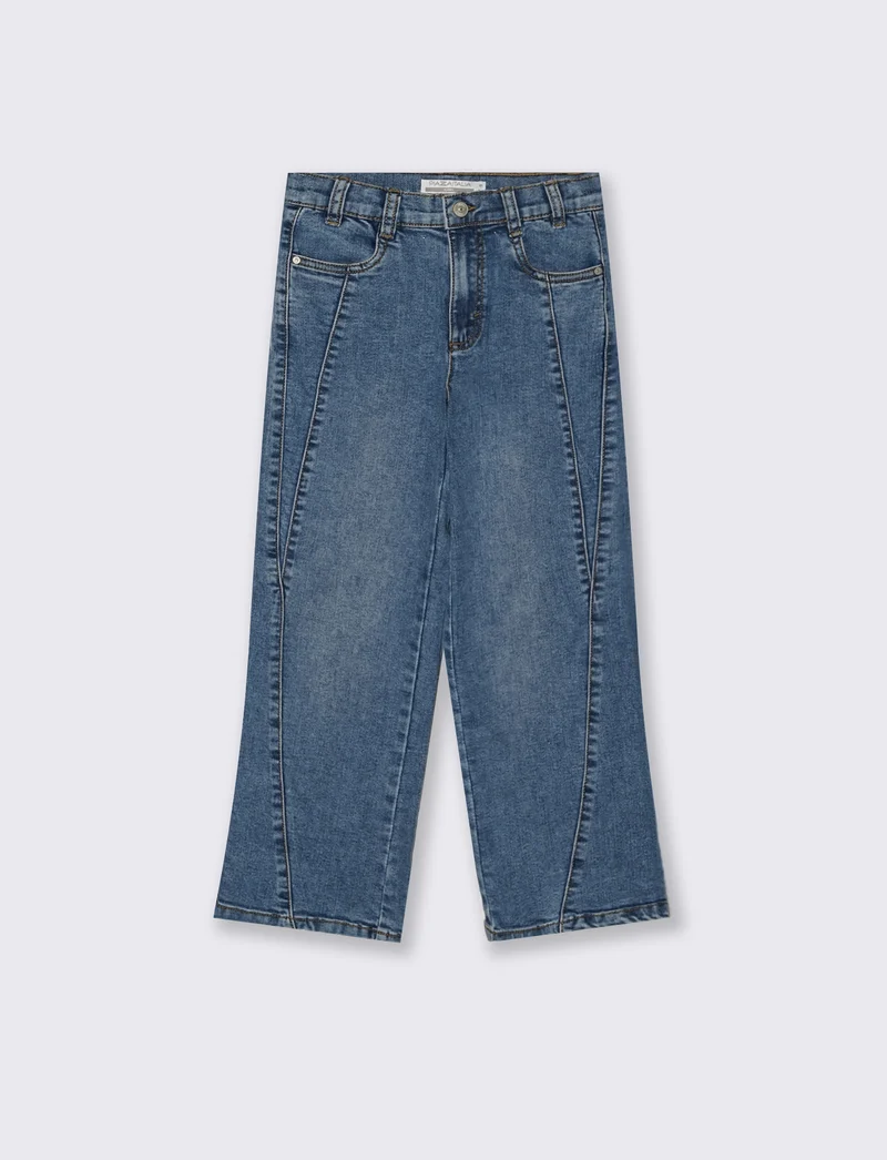 Jeans wide leg elasticizzati con tagli sagomati - Denim