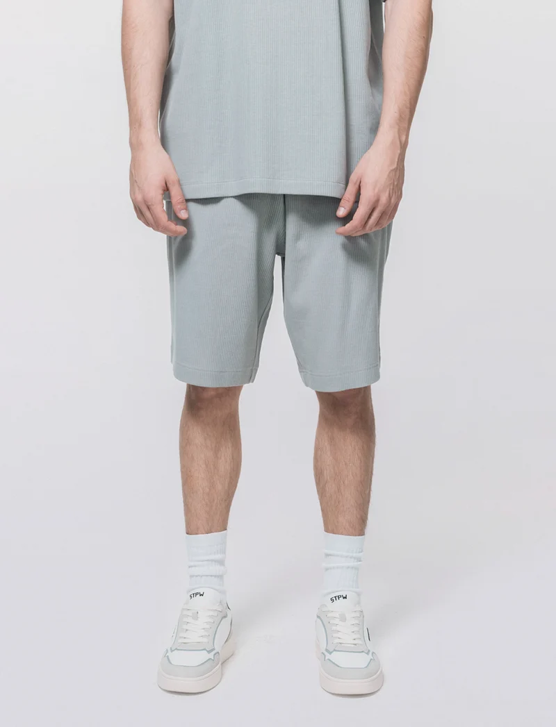 Bermuda in cotone a coste verticali - Grigio