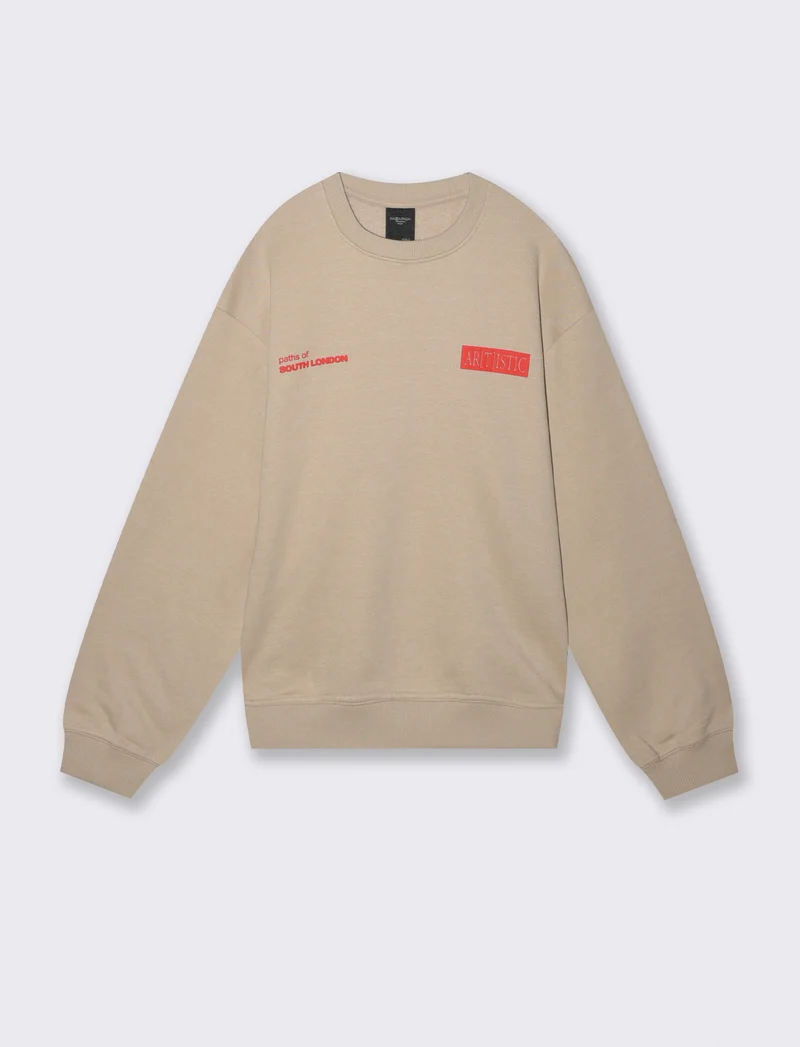 FELPA GIROCOLLO BOXY FIT CON STAMPA - Beige