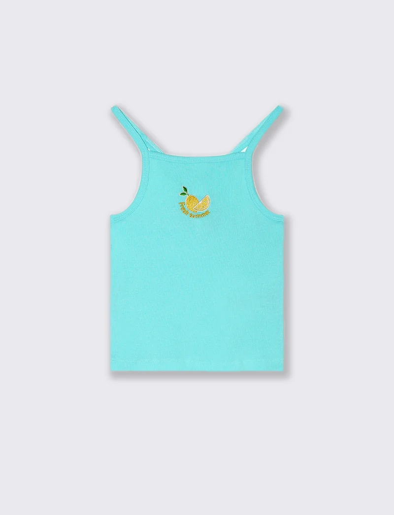Top corto in misto lino da bambina - Verde acqua
