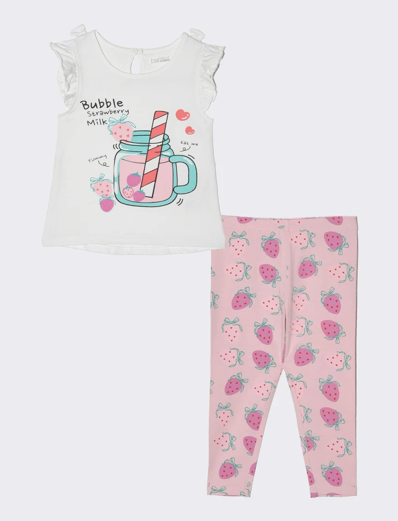 Completo con legging fantasia da neonata - Bianco