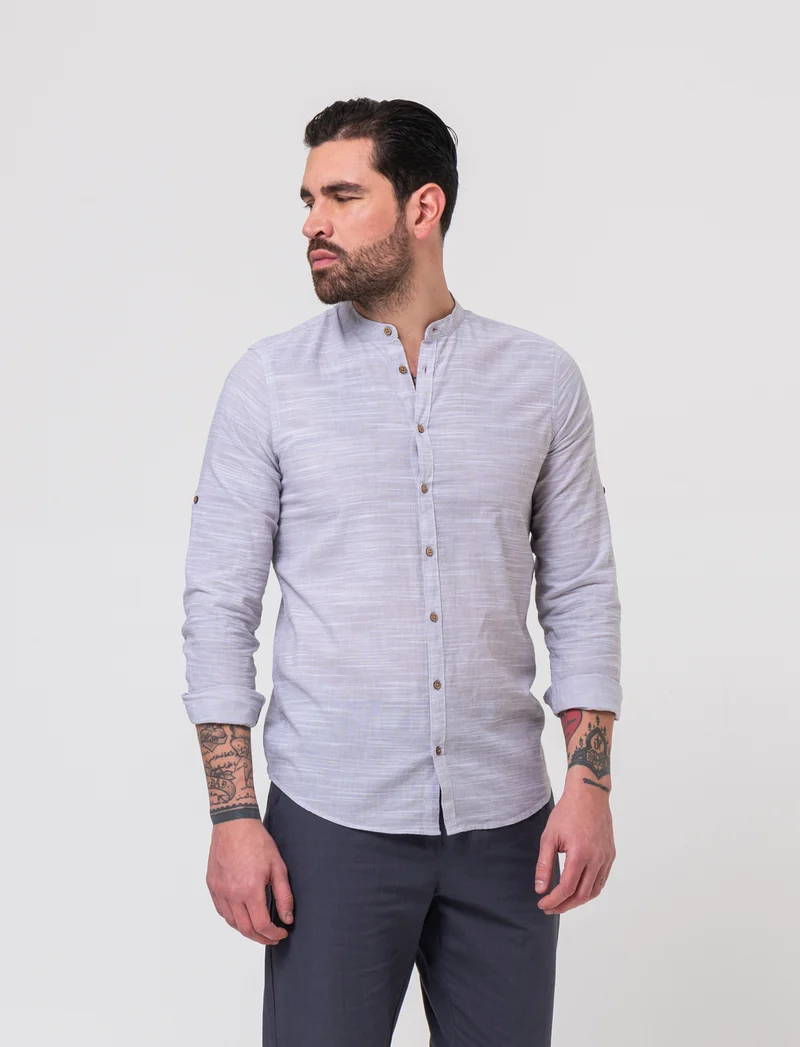 Camicia in cotone fil a fil da uomo - Grigio fango