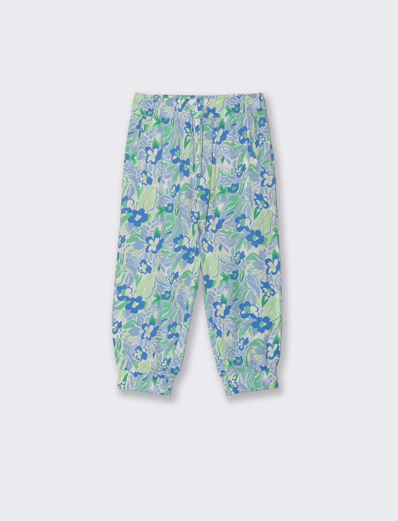 Pantaloni ampi a fantasia in viscosa - Verde