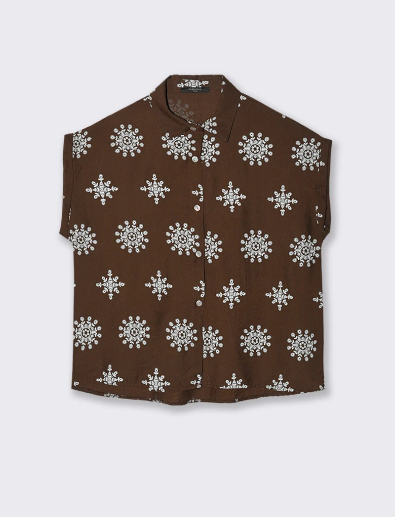 Camicia mezza manica tessuto ricamato - Moro