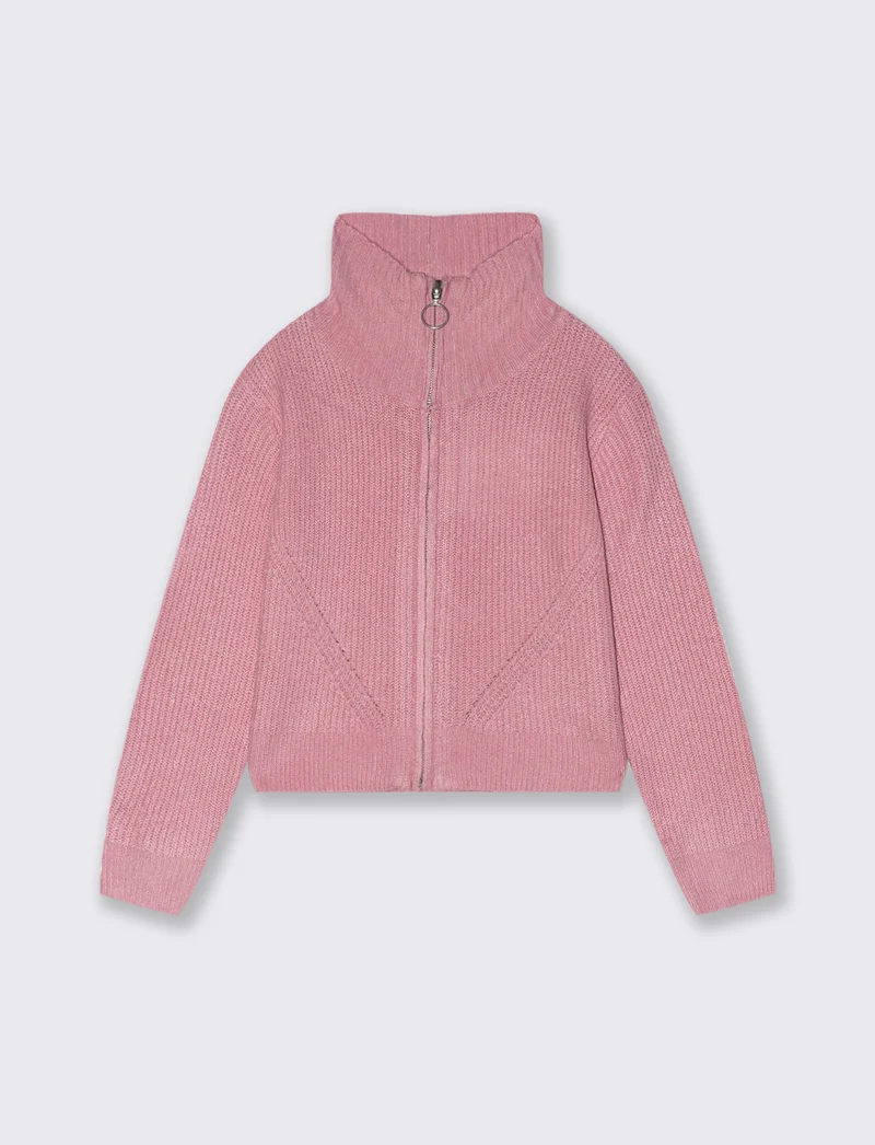 Maglia modello cardigan con zip. - Rosa