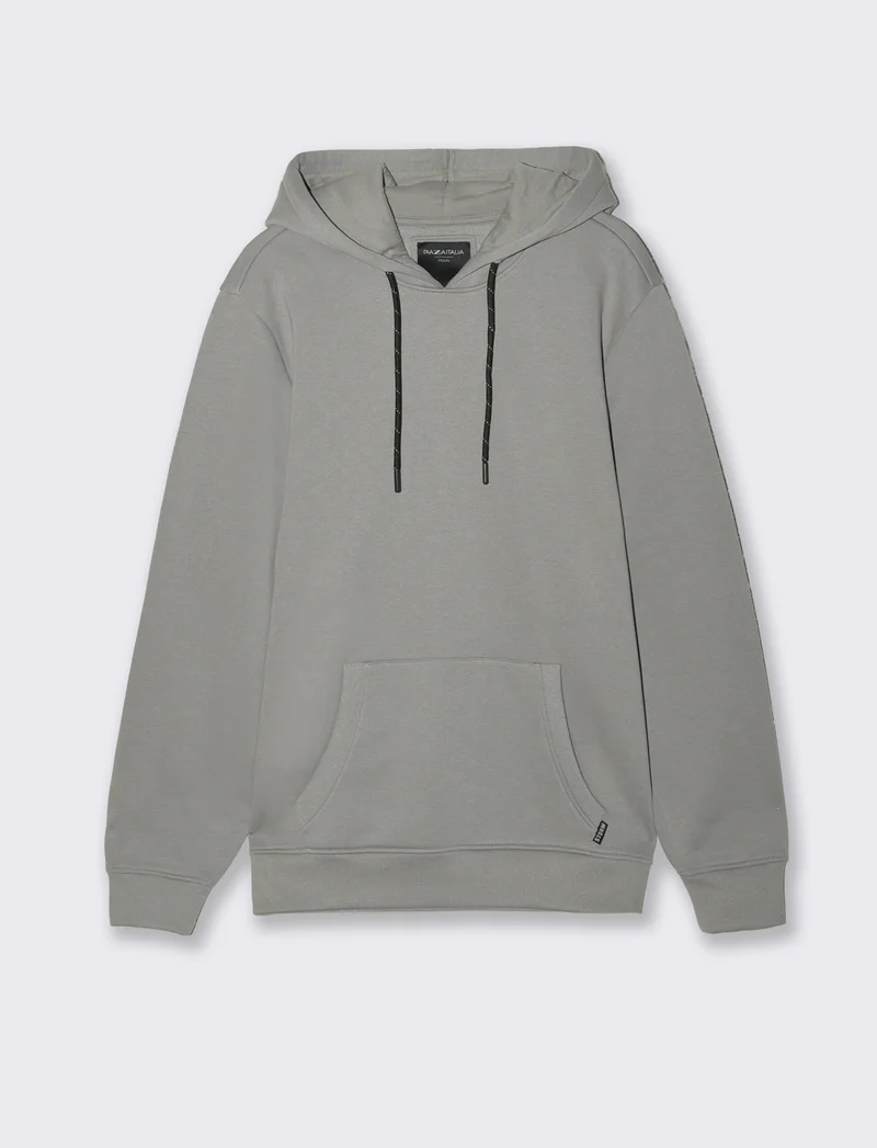 Felpa basic con cappuccio e tasca marsupio - Grigio