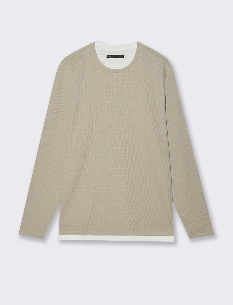 Maglia girocollo waffel in misto cotone - Grigio stone
