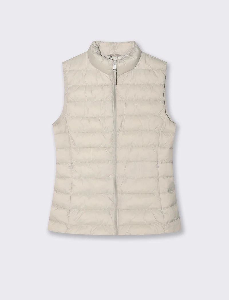 Giubbotto Smanicato Imbottito con Zip - Beige grano