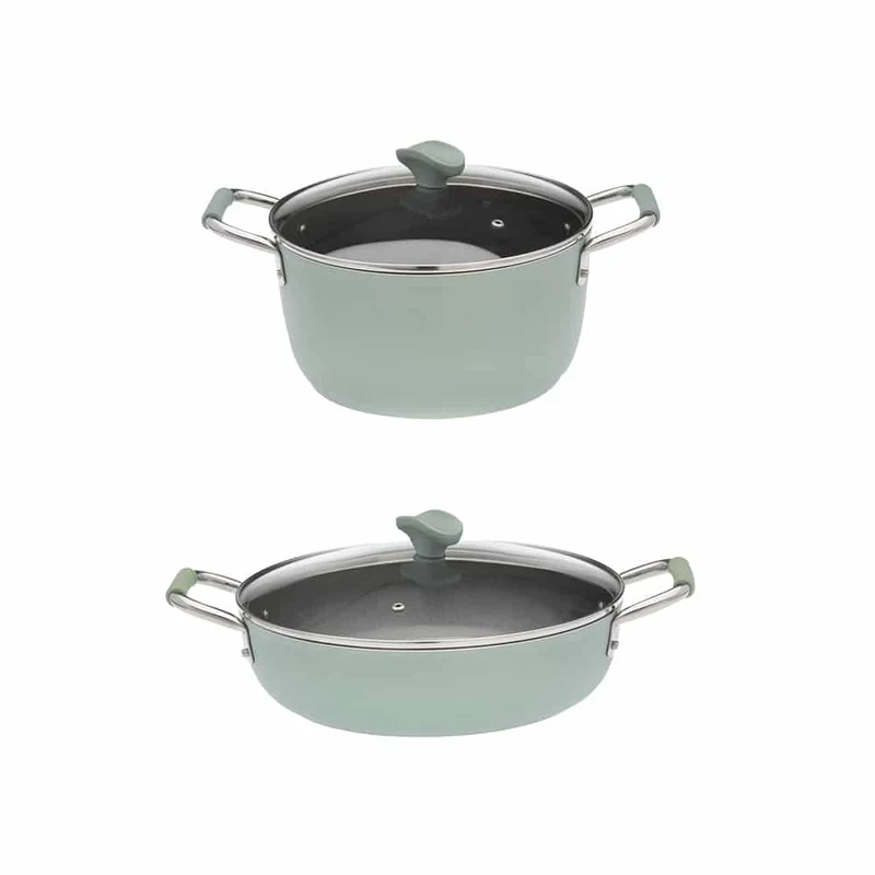 FRANCESCA - Set 1 casseruola 24 cm e 1 tegame 28 cm antiaderenti Smeralda con coperchi