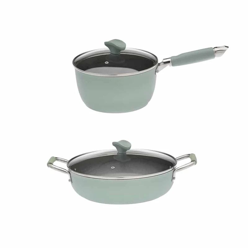 LUCIA - Set 1 casseruola 20 cm e 1 tegame 28 cm antiaderenti Smeralda con coperchi