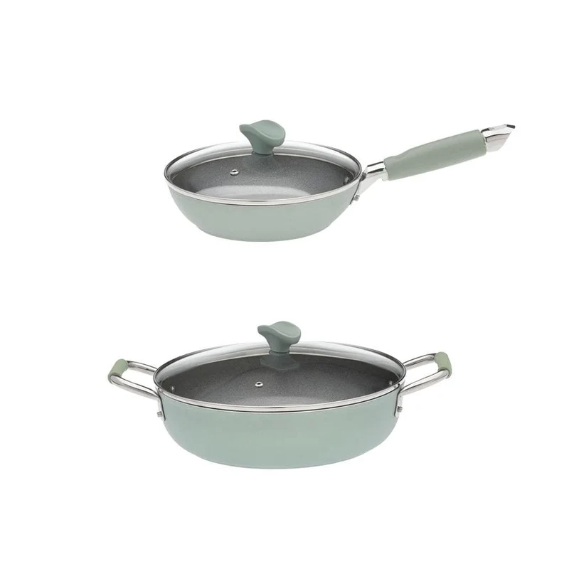 ROSA - Set 1 padella 20 cm e 1 tegame 28 cm antiaderenti Smeralda con coperchi