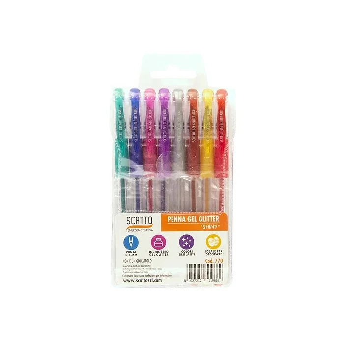 Set 8 penne gel glitter Fluo