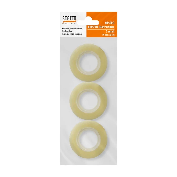 Confezione da 3 nastro adesivo trasparente 19 mm 33 metri