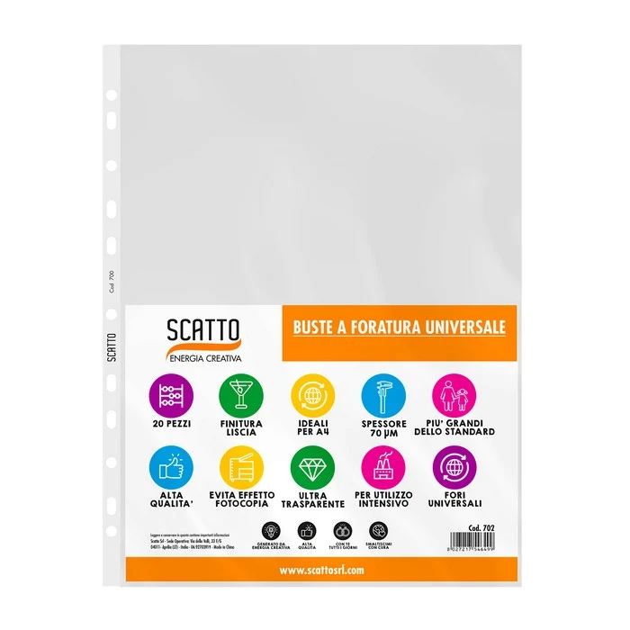 Confezione da 20 buste porta documenti forate