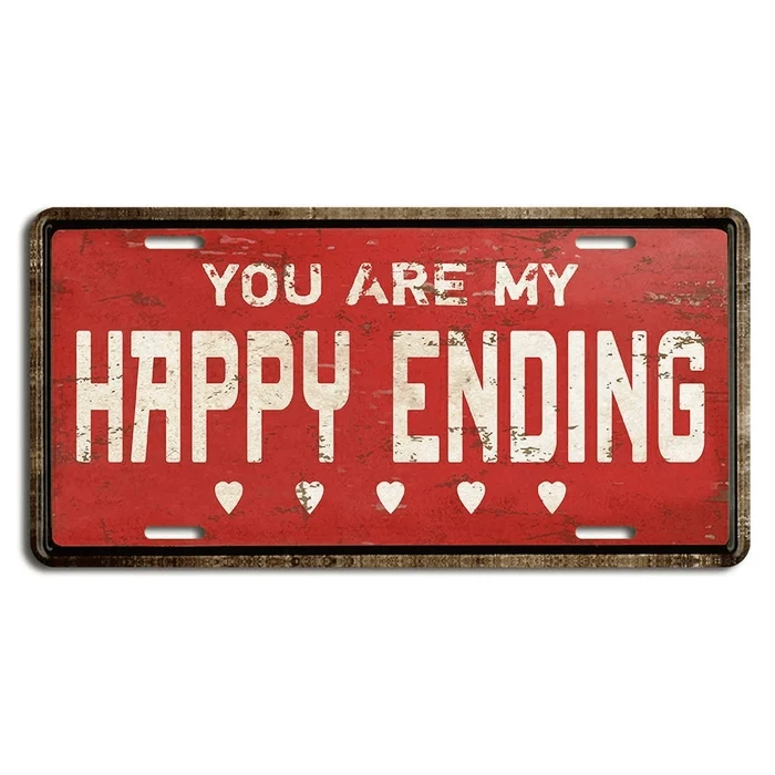 Targhetta in metallo Happy Ending Vintage