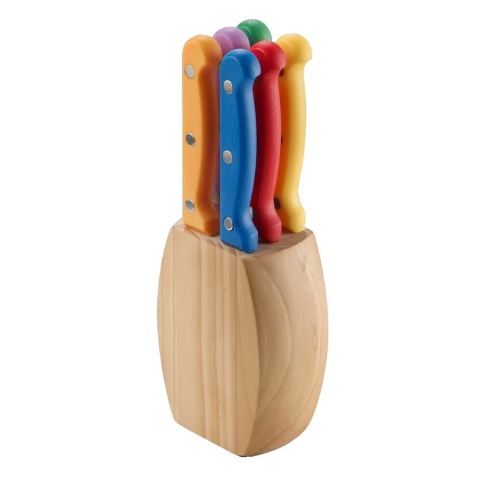 Set 6 coltelli bistecca colorati con ceppo