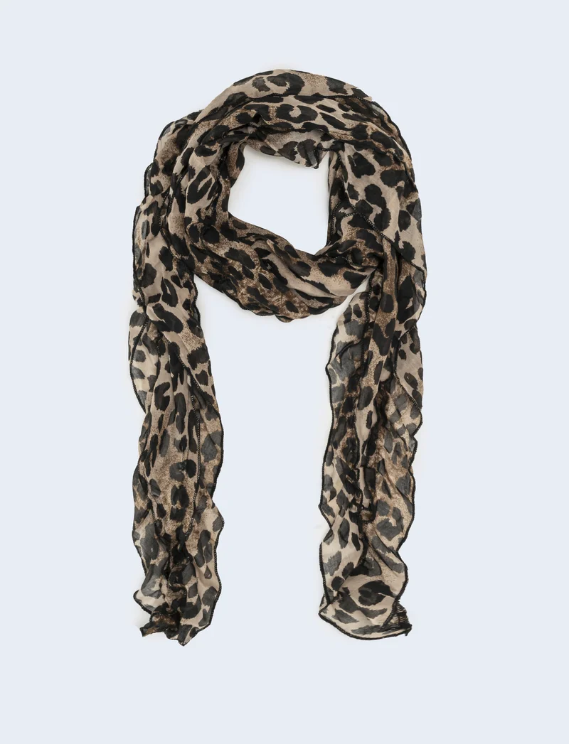 Foulard con rouche leopardato - Marrone